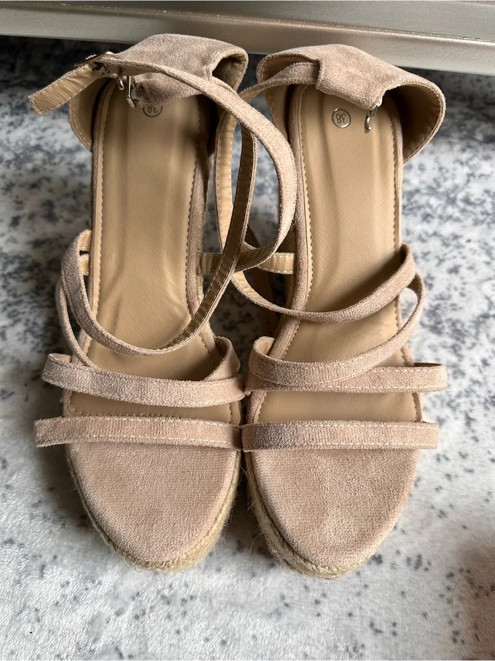 Women's Beige Strappy Espadrille Wedge Sandals
